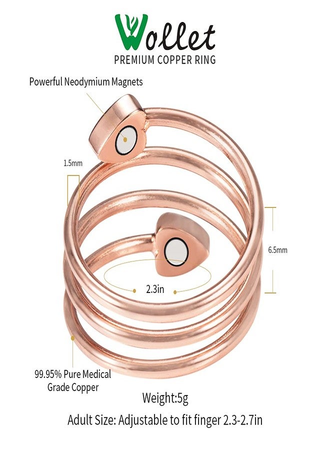 Wollet Copper Magnetic Ring for Women Men, 99.99% Pure Copper Ring with Magnets, Adjustable Jewelry Gift (CPR-0130R, 57.5mm) - Image 2